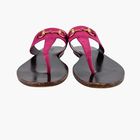 Gucci Horsebit T-Strap Flip Flop Thong Flat Sandal Pink Suede Size 38 US 8 Women - Picture 5 of 13